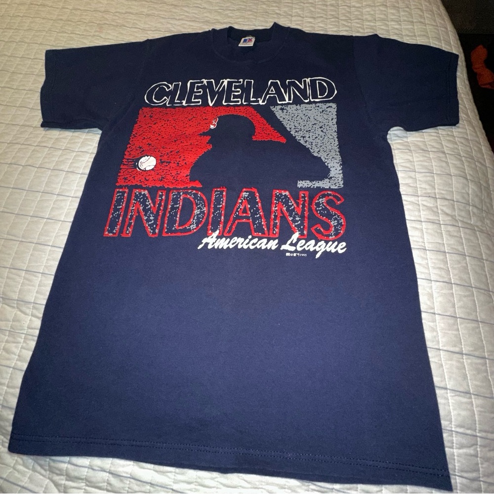 Vintage 1995‎ Cleveland Indians Russell Athletic T-Shirt Navy  Mens Medium USA